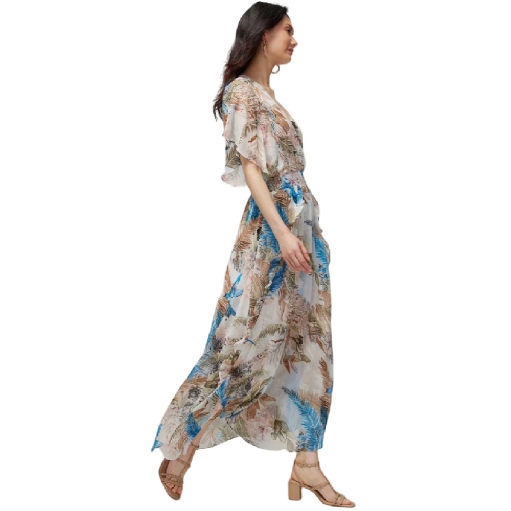 White House Black Market White Floral Print Maxi Dress with Blue Accents